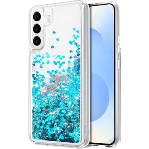 for Galaxy S25 Case, Double Layer Design Bling Flowing Liquid Floating Sparkle Colorful Glitter Waterfall TPU Protective Phone Case for Galaxy S25, Blue