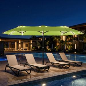 Tobeos 15ft Large Patio Umbrella with Solar Lights and Base, Double-Sided Outdoor Rectangle Umbrella with 48 LED Lights, Market Table Umbrellas with UV Resistant Canopy, Lake Blue