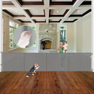 Reinforced 37" Tall x 155" Extra Wide Retractable Baby Gates with Reinforced Rods, 13ft Extra Wide Dog Gate Prevents Crawling Under, Retractable Pet Gate Retractable Fence Garage Gates for Dogs/Gray