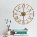 Large Wall Clock 19 Inch Gold Roman Numerals Metal Clock Battery Operated Silent Non-Ticking Decor Clock Modern Round Oversize Wall Clocks for Home, Hotel, Office, Bedroom (Gold, 19inch)
