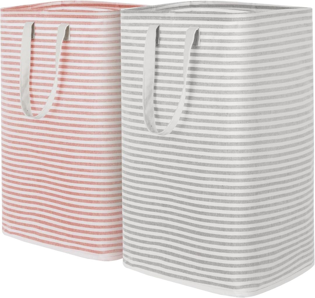 Lifewit 2 Pack Laundry Hamper Large Collapsible Laundry Basket, Freestanding Waterproof Cloth Hamper with Easy Carry Handles in Laundry Room Bedroom Bathroom Dorm for Adult, Gray&Pink, 2 x 80L (Grey-Pink)