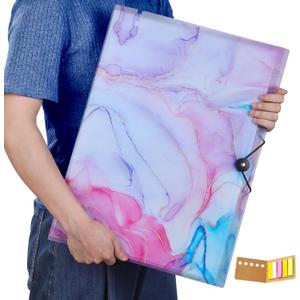 Qunrwe A3 Art Portfolios Case 40 Pages,Marble Blue Diamond Painting Storage Book,Pocket Protector with Index Sticker,11.8 x 16.5 inch Clear Sheet Presentation Portfolio Folder for Artwork,Report,Photo