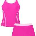 DONWEN Girls Tankini Swimsuits Size 15-16 Years Girls Tankini Swimsuit Tummy Control Bathing Suit for Teen Girl with High Waist Boyshorts Swimsuits for Girl Two Piece Pink