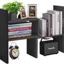 Cuteripe Black Desk Organizer Shelf Wooden Desktop Bookshelf Adjustable Desktop Organizer Shelves Small Book Shelf for Office Desk Supplies Home Storage Natural Stand Decor (Black, Style2)