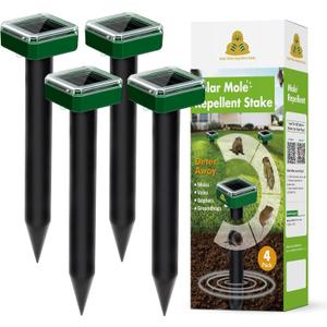 X-PEST 4 Pack Mole Repellent for Lawns Solar Powered Groundhog Spikes, Ultrasonic Mole Stakes for Yard, Waterproof Gopher Repellent to Get Rid of Gopher, Vole and Snake for Farm