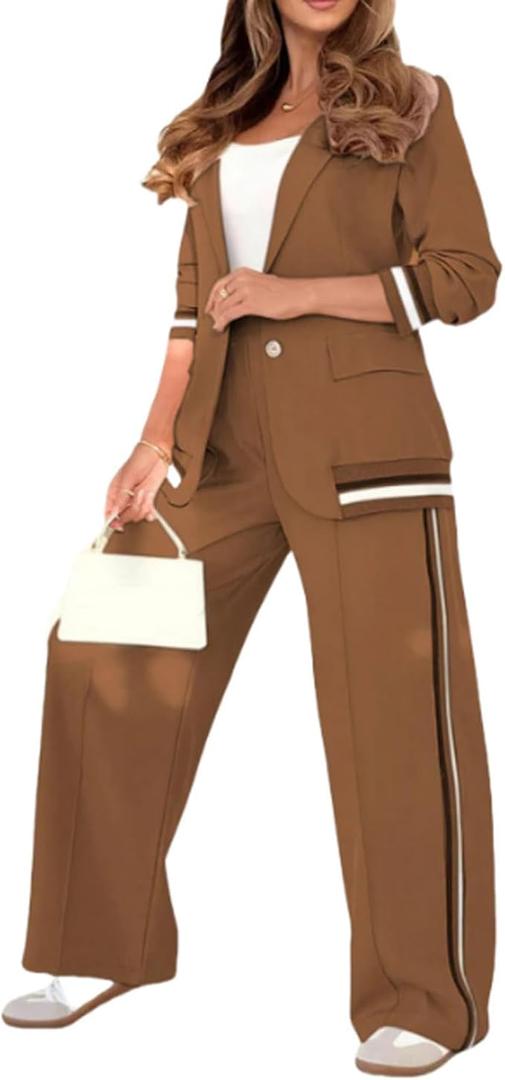 Womens Suits 2 Piece Set Business Casual Oversized Jacket Wide Leg Work Pants Dressy Suit Sets Tracksuit Fall Outfits 3XL