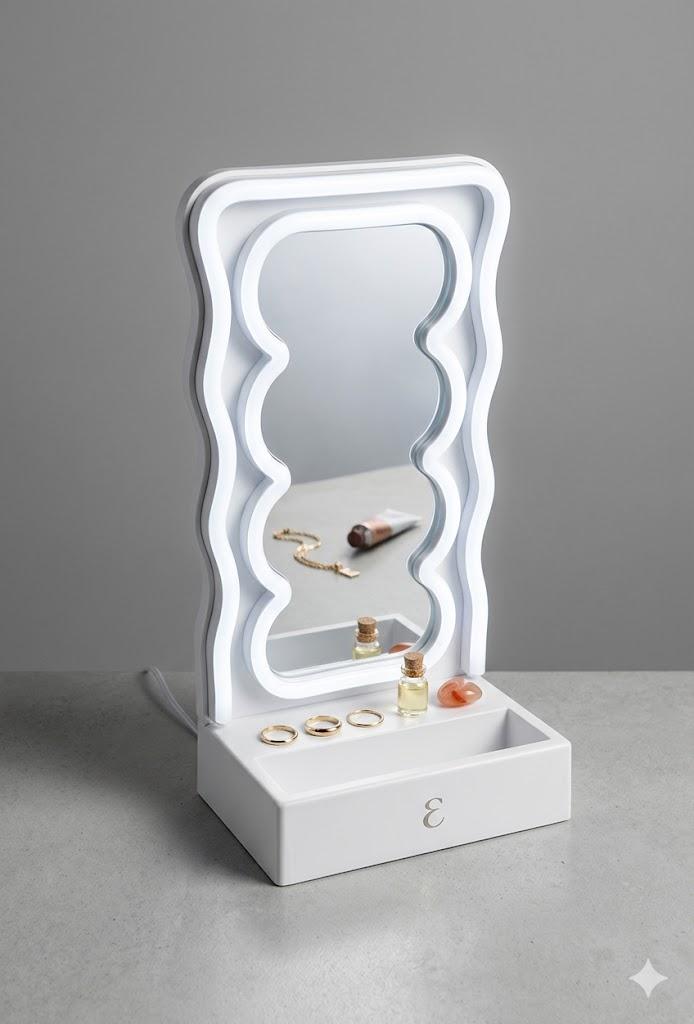 Orbit Wavy LED Light and Mirror Phone Holder is a multifunctional phone stand featuring a vibrant LED glow, a built-in mirror, and a trendy wave design for hands-free viewing