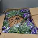 2 Set Artificial Petunias Flowers with Hanging Baskets, 24 Pcs Silk Petunia UV Resistant Purple Faux Petunias Flowers with Hanging Planter for Front Door Porch Spring Outside Decor (2, Purple)