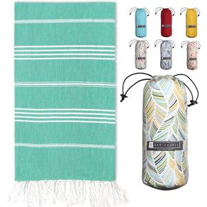 BAY LAUREL Turkish Beach Towel with Travel Bag 39 x 71 Quick Dry Sand Free Lightweight Large Oversized Towels Light (Holiday Green)
