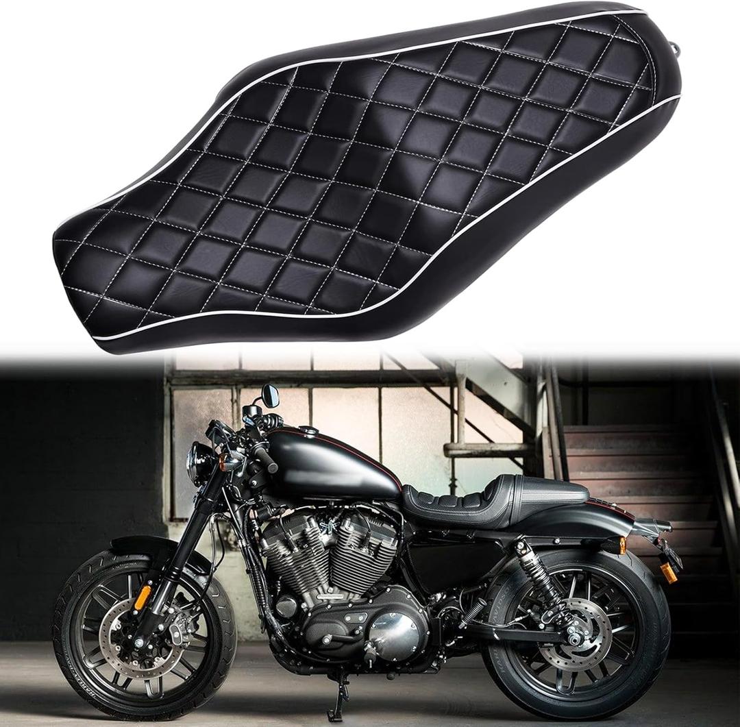 DREAMIZER Motorcycle 2 Up Driver Passenger Seat Compatible with Harley Sportster Iron XL883N XL1200N Forty Eight Seventy two Custom - BlackDiamond