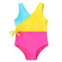 YOUNGER TREE Toddler Girl One Piece Swimsuit Color Block Stripe Swimwear Summer Beach Bathing Suit  (7-8T, Bright Yellow Candy Color Block)