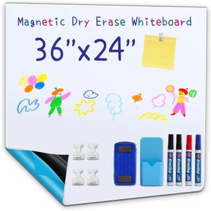 Magnetic Whiteboard Sticker for Wall, 36" × 24" Self-Adhesive Dry Erase Board, Peel and Stick Whiteboard Wallpaper for Office, School & Conference Room, Easy to Write & Clean, Cuttable