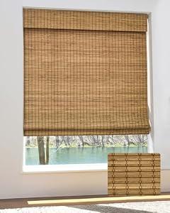UNISHADES Cordless Bamboo Roman Shades for Windows, Blinds Size (35" W × 48" H) Colour (Eastfield Teak) Fits Windows (35 1/ 4" W × 48" H)