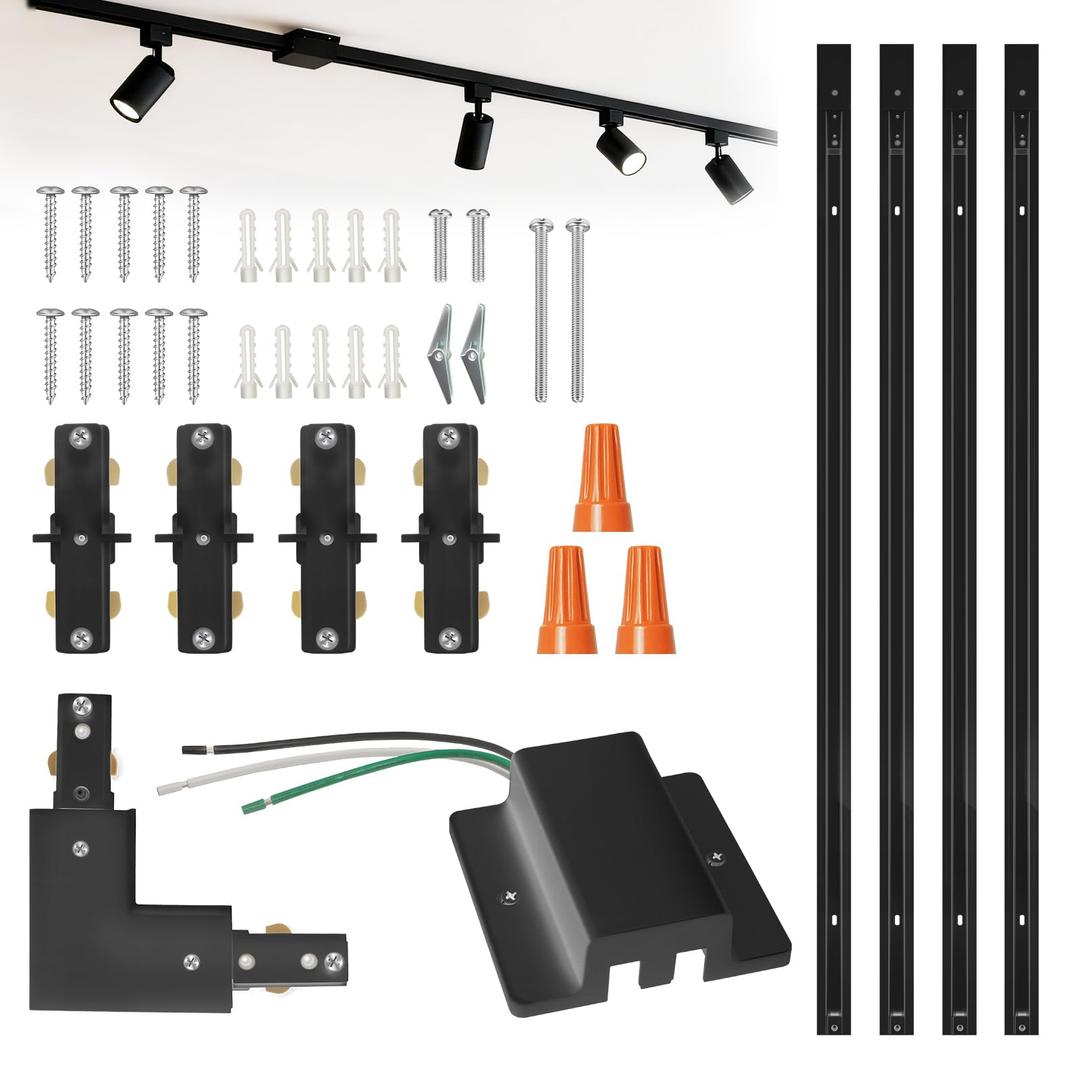 YuLuoXiang H  13FT H Track Lighting Rails Kit, Black 3 Wire Track, Single Circuit, Power Feed and Connectors Included, Mount Hardware for 120V Indoor Track Spotlights