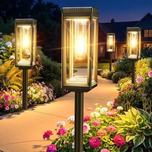 Tall Solar Pathway Lights Outdoor, 8 Pack Bright Garden Lights Solar Powered Waterproof, Auto On/Off, Up to 15Hrs Outdoor Solar Light for Yard Path Yard Walkway Driveway Patio Lawn Decor