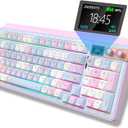 H98 Wireless Mechanical Keyboard,96-Key Hot-Swappable Wired Gaming Keyboard,Tri-Mode Bluetooth 5.0 2.4G USB-C,1.14" Color Screen,Double Knob,6000mAh,RGB,PBT Keycaps for PC Mac iPad-Pink