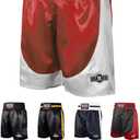 Ringside Pro-Style Boxing Trunks, Satin Shorts for Men and Women, Ideal for Boxing, MMA, Muay Thai (Red/White), L
