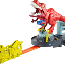 Hot Wheels Toy Car Track Set, T-Rex Rampage Playset & 1:64 Scale Vehicle, Launch into the Giant Dinosaur