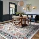 8x10 Area Rugs for Living Room - Washable Rug Vintage Distress Boho Medallion Rugs for Bedroom, Soft Non-Slip Backing Low Pile Carpet for Dining Room Office Nursery Home, Blue Beige Orange