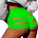 Women Sexy Cutout Underwear Retro Sports Yoga Booty Shorts Club Dance Night Wear (Green, S)