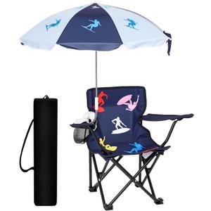 Outdoor Toddler Camping Chair with Umbrella Foldable Beach Chairs with Safety Lock for Kids Waterproof Lawn Kids Folding Chair for Outside Beach Travel(Surf)