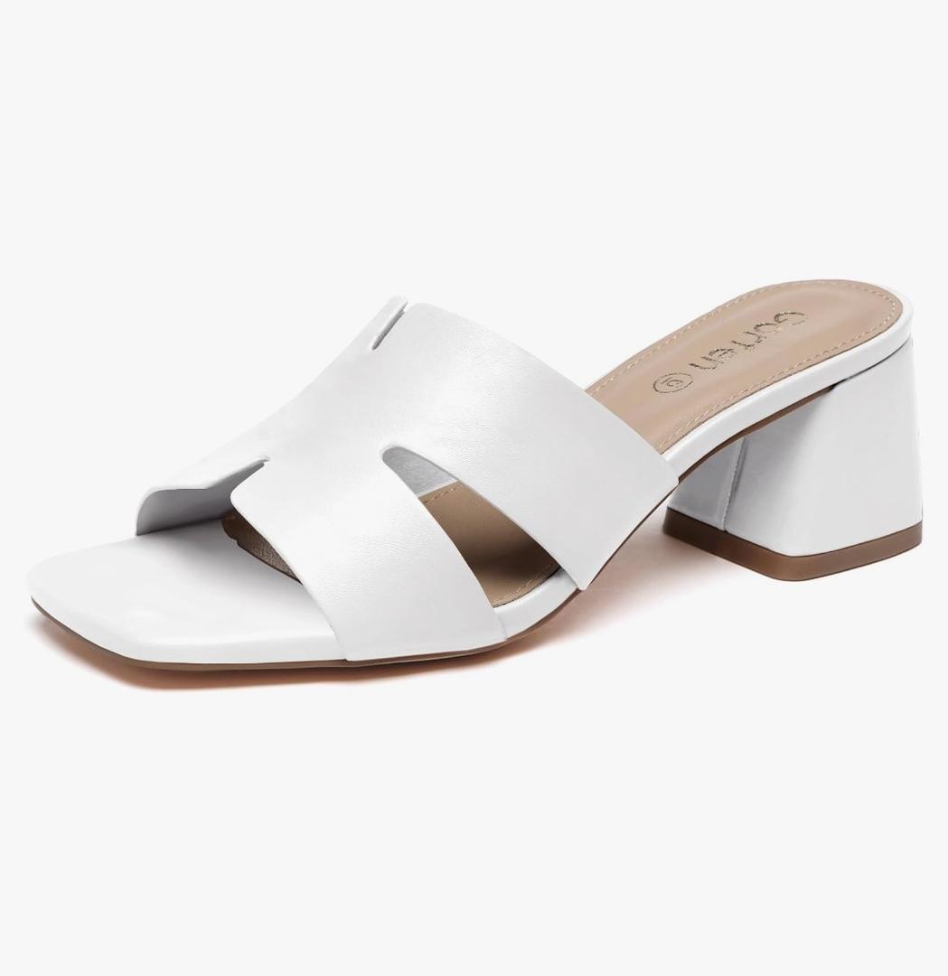 Women's Square Open Toe Sandals Low Block Chunky Heel Slip on Comfortable Casual Sandals for Daily Wear Size 8.5