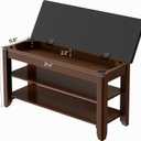Homleke Shoe Rack Bench with Flip-Top Storage, Solid Wood Entryway Bench with Cushion, Adjustable Shelf, for Hallway, Mudroom, Closet Walnut, 31.5"