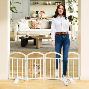 Snughome Dog Gate Indoor, 19.69" H Freestanding Dog Door Gates with Support Feet, Expands Up to 48" Wide Foldable Pet Gates for Doorways Hallways, 4 Panel Folding Pet Door Pet Fence for Puppy, White