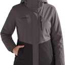 FREE SOLDIER Women's Waterproof Ski Jacket Fleece Lined Warm Winter Snow Coat Windproof Hooded Raincoat (Gray Black,M)