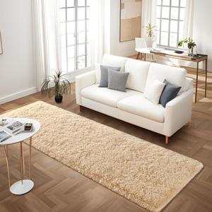 Soft Beige Runner Rugs for Bedroom, 2x6 ft Bedside Rug Plush Fluffy Carpets, Shag Furry Modern Area Rug Carpet for Living Room Girls Kids Room Nursery Home Decor, Beige