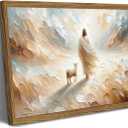 Framed Jesus leaves the 99 Sheep Canvas Wall Art, Christian Jesus and Lamb Wall Decor Paintings, Bible Good Shepherd Poster Prints Religious Home Decor for Living Prayer Room Church 16x24 inch