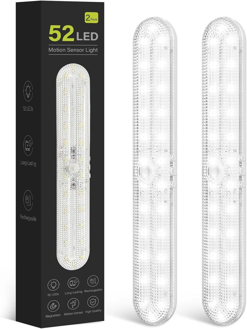Under Cabinet Lighting Motion Sensor, Rechargeable Closet Lights Battery Operated, Wireless Dimmable LED Light Bars for Kitchen, Stairs, Pantry