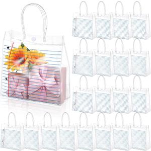 Sweetude 20 Pcs Back to School Party Favor Gift Bags Bulk with Handles First Day of School Teacher Gifts 8x8x3.15'' PVC Notebook Line Clear Treat Bags for Kindergarten Preschool Graduation End of Year