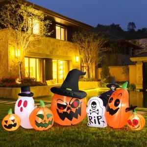 8FT Halloween Inflatable Decorations, Giant Pumpkin Ghost Tombstone Witch Inflatable with LED Lights, Outdoor Indoor Yard Lawn Garden Party Halloween Blow Up Decor