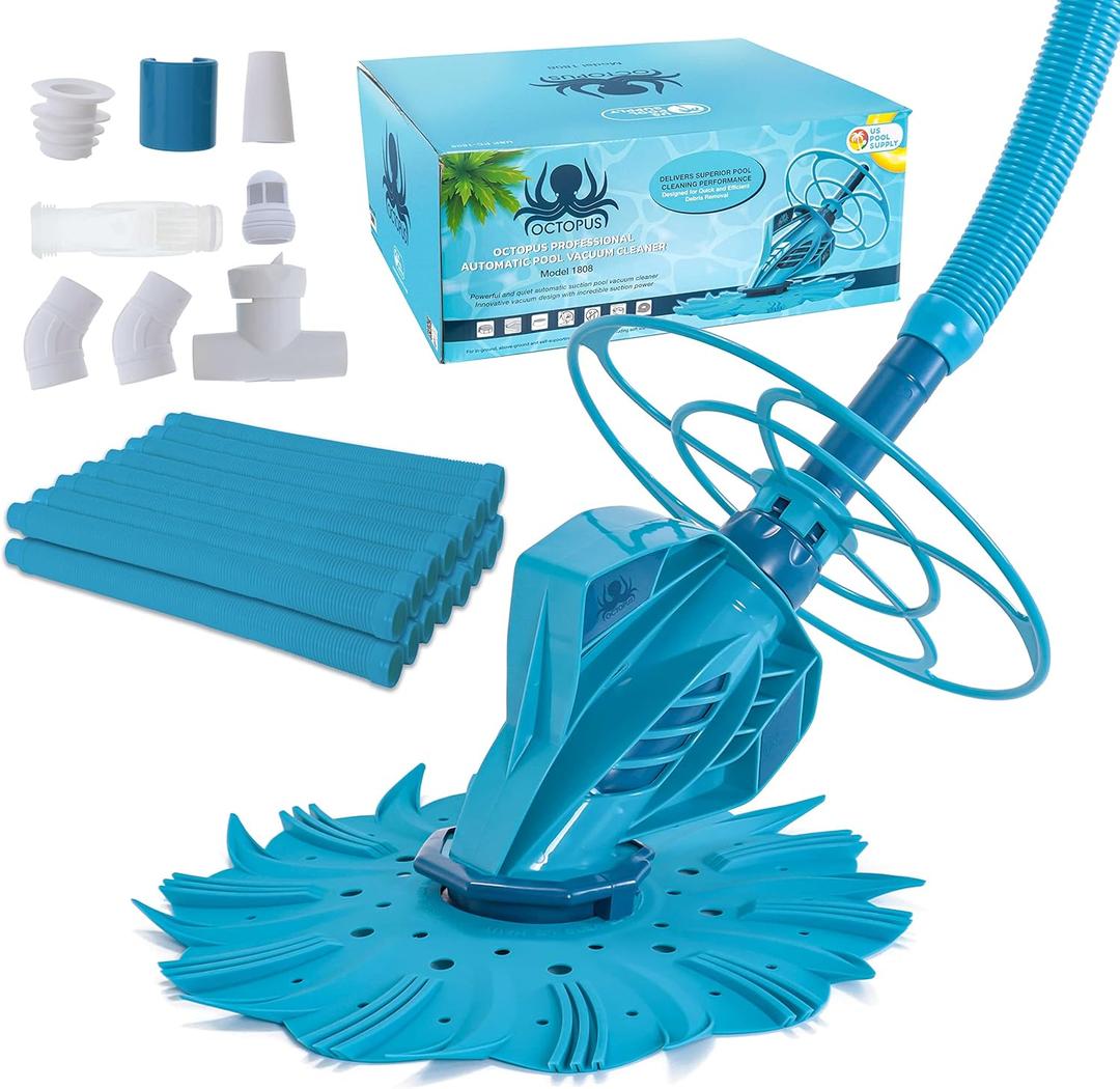 U.S. Pool Supply Octopus Suction Pool Cleaner, Inground Automatic Pool Vacuum Cleaner with Hose - Swimming Sweeper Vac Cleaning Suction-Side Cleaners - Auto Creepy Sweeps Removes Debris, Leaves Cleans