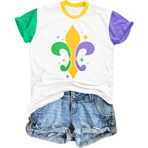KIDDAD Mardi Gras Shirts for Women: Carnival Themed Shirt Funny Fleur Graphic Tshirt New Orleans Party Tee Holiday Tops XL
