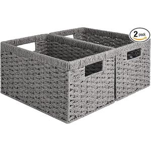 StorageWorks Wicker Storage Baskets, Gray Baskets for Storage, 2-Pack
Paper Rope Wicker Storage Baskets for Shelves, Rectangular Wicker Baskets with Handles, Handwoven Grey Baskets, Woven Baskets