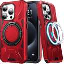 LUMARKE Strong Magnetic for iPhone 15 Pro Case - Military-Grade Drop Tested - Built-in Kickstand Shockproof Protective Phone Cover 6.1 for Women and Girls- Red