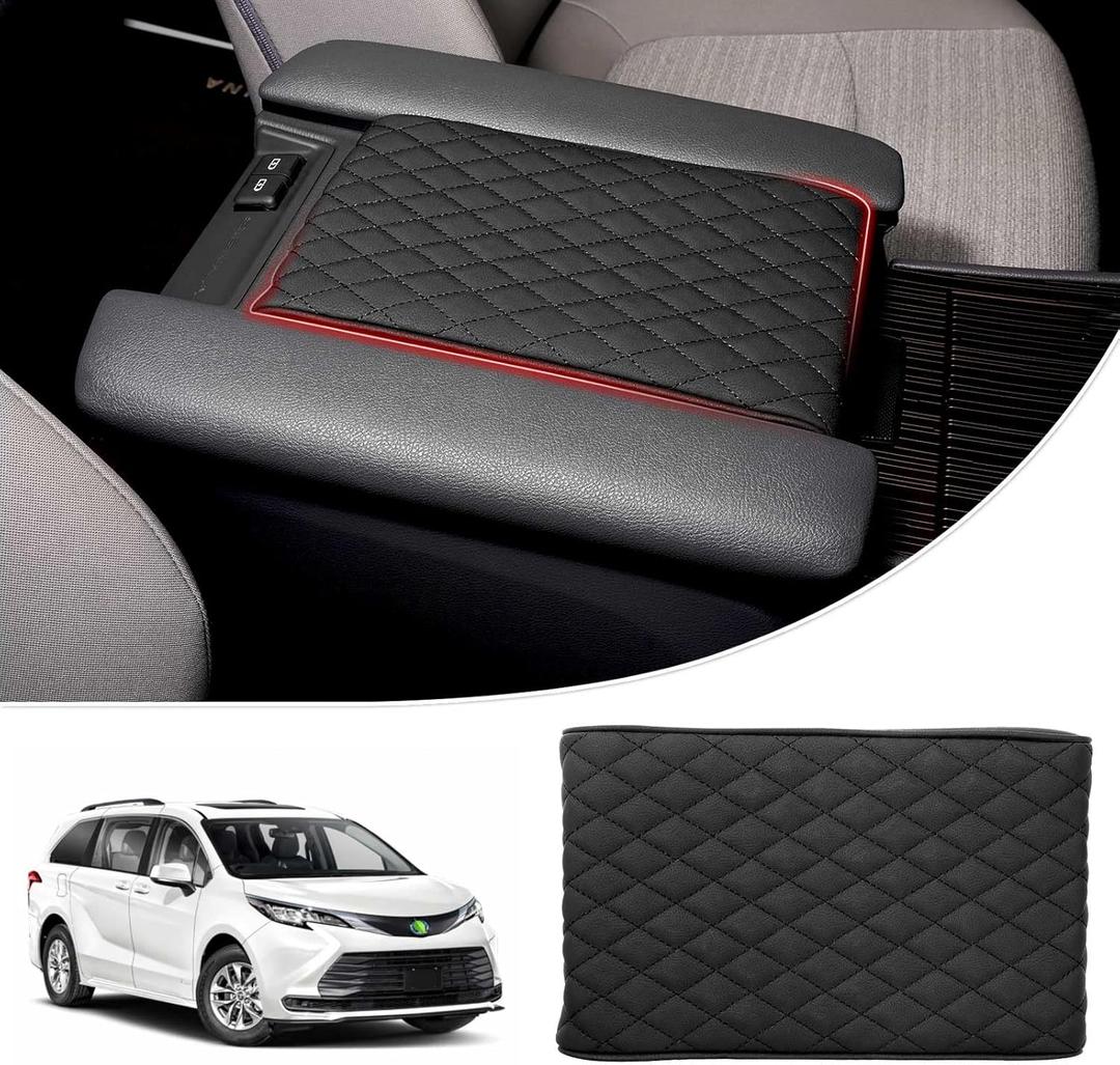 Autorder Center Console Cover for Toyota Sienna 2021-2025 2026 Accessories Memory Foam Armrest Cushion with Anti-Scratch Leather Protector Covers Black