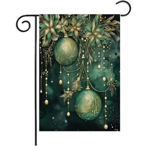 3 x Xmas Balls Christmas Ornament Garden Flag,Patio Lawn holiday decor, double sided pattern burlap outdoor holiday flags, seasonal home decor 12 x 18 inches