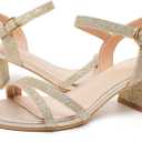 DADAWEN Women's Open Toe Ankle Strap Low Block Chunky Heels Sandals Party Wedding Dress Pumps Shoes, Size 9.5