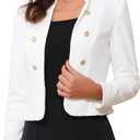 Allegra K Vintage Tweed Jackets for Women's Stand Collar Business Open Front Cropped Blazer Jacket (White, M)