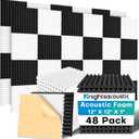48 Pack Sound Proof Foam Panels for Walls with Self Adhesive, 12x12x1 Acoustic Foam Panels, High Density Acoustic Panels Sound Absorbing, Fire Resistant Studio Sound Proofing Black White