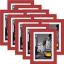 eletecpro 5x7 Picture Frames Set of 10, Picture Frame Collage Wall Decor Display 4x6 Photo with Mat or 5x7 without Mat, Home Decor Gallery Frame for Table Top or Wall Mounting, Red