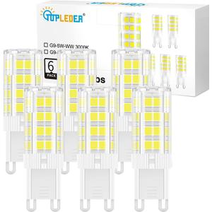 G9 LED Bulb Daylight 5W, 5000K Non-Dimmable, 40 Watt T4 G9 Halogen Equivalent, 120V No-Flicker, Chandelier Lighting 450LM