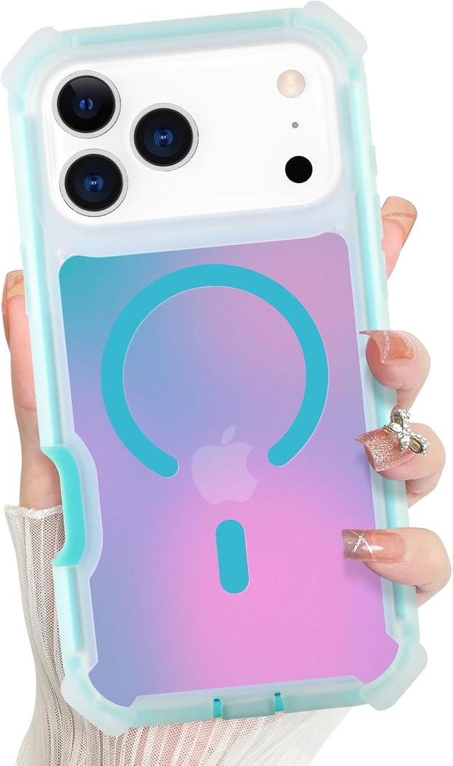 Bonoma for iPhone 17 Pro Max Case 2025, Iridescent Back, Magnetic Support for MagSafe Shockproof Cover, Crystal and Corner High-Duty Protection for Girls Women -Blue