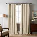 Blackout Curtains 96 inches Length Linen Blend Bedroom Curtains, Rod Pocket Back Tab Black Out Window Curtain Set Living Room Curtains, Full Blackout Curtains 2 Panels Drape, White