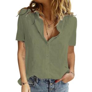 Women's Short Sleeve Button Down Shirts, Collared Floral Camp Shirt Blouse Tops for Casual Work and Vacation