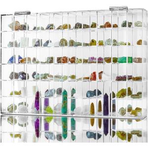 Adjustable Seashell Display Case Box Large Rock Fossil Arrowhead Display Case Crystal Organizer Clear Wall Mounted & Desktop 60 Room Shadow Box for Mini Pop Figure, Collectibles, with Mirrored & Lid