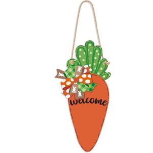 Jetec Happy Easter Wooden Hanging Sign Carrot Spring Welcome Door Sign Hanging Plaque Rustic Wall Signs Yard Indoor Outdoor Garden Decoration with Rope for Easter Decor, 13.4 x 6.7 Inch
